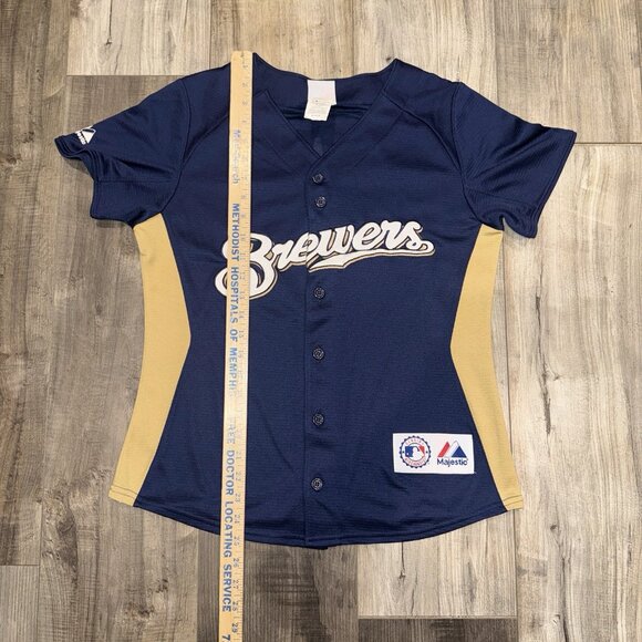 Milwaukee Brewers Braun Jersey Blue Gold White Med MLB Majestic Top Women's M/M - Picture 7 of 7